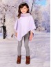 Kids Soft Faux Fur Poncho W/  Zig-zag Pattern and Faux Fur Neckline (3-7 Years Old) 